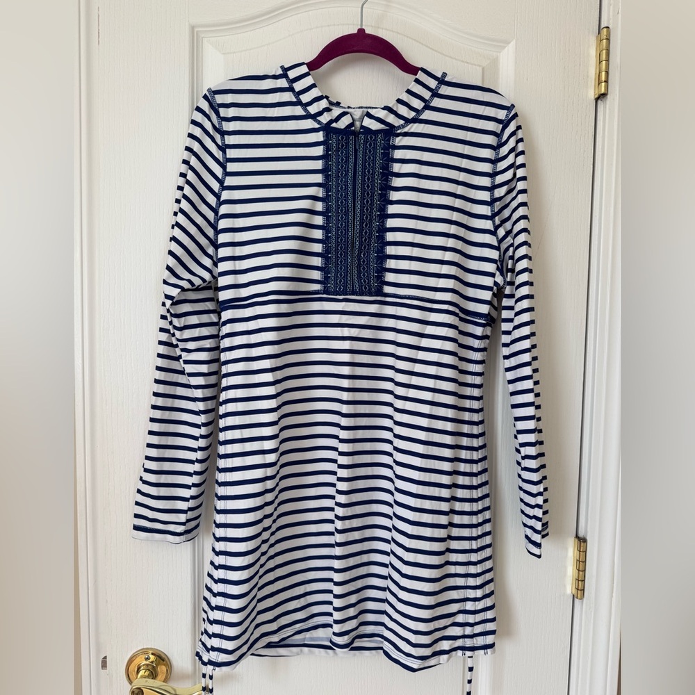 Cabana Life Blue & White Striped Swim Cover-Up Tunic Size XL